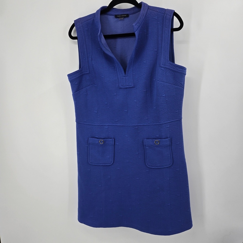 Tommy Hilfiger Dress 12 Blue Geometric Jacquard Sleeveless Kentucky Durby Vibes